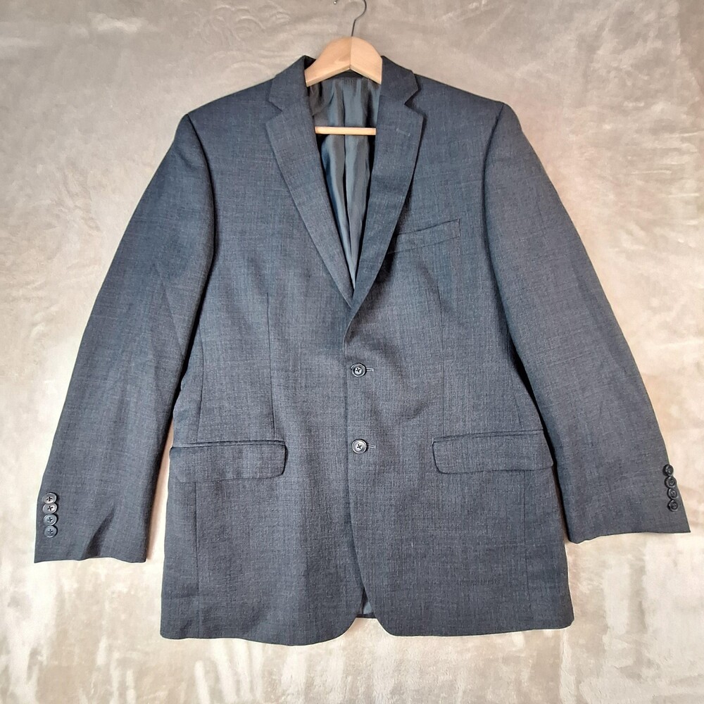 Calvin Klein Suit Jacket Mens 40R Gray Wool Double Vent 2 Button Dress Formal